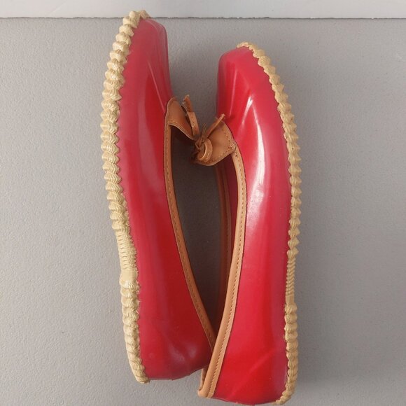 LONDON FOG Red Rubber Rain Shoes Slip On Flats Loafers Women 9 EUC Webster - Picture 10 of 14